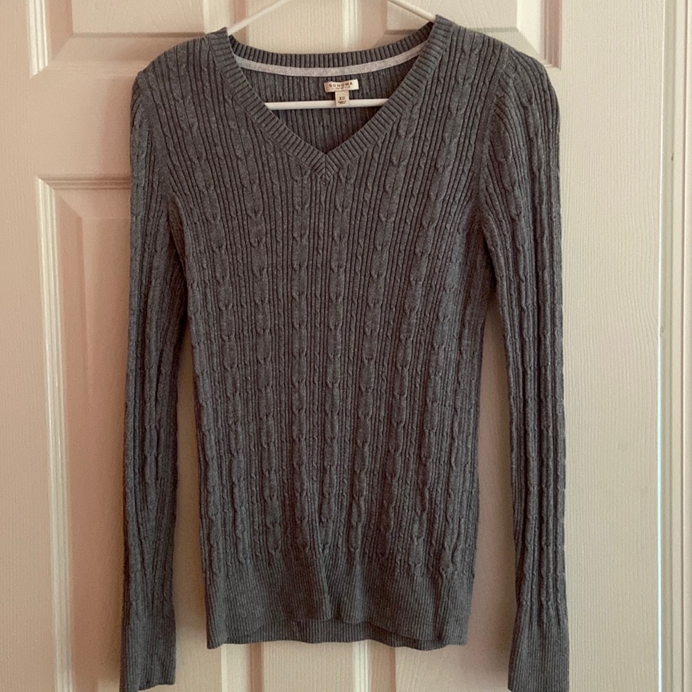 Sonoma Life + Style Gray Cable Knit V Neck Sweater